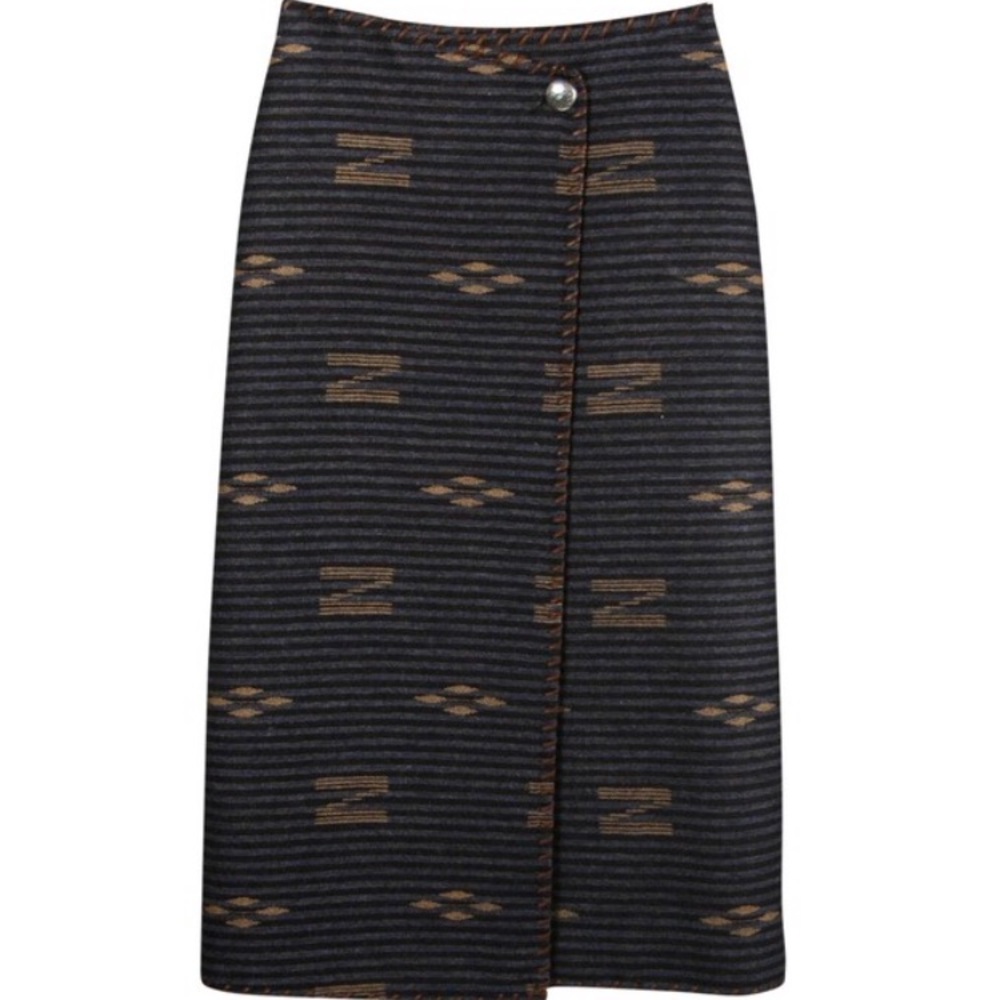 Ralph Lauren Navy Wool Southwest Tribal Wrap Skirt